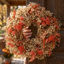 Artikel Dekorativ krans torkade blommor blomkrans apelsin kräm Ø25cm