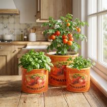 Artikel Tomatkrukaset, dekorativa blomkrukor i keramik för kök och retrodekor, 14 cm, set om 3