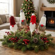 Artikel Gnome för att sticka med stickad mössa röd, vit, grå 11–13cm L34–35,5cm 12 st