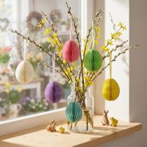 Artikel Påskägg att hänga, vaxkakeägg, dekorativa, färgglada, 8 cm, 6 stycken