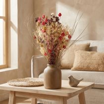 Artikel Torkad blombukett Boho-stil Jordgubbstistel och Blåklint i blekt rött, naturtroget 150g