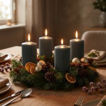 Artikel Antracitfärgade pelarljus, räfflade ljus, 70/90 mm, set om 4, adventsdekorationer