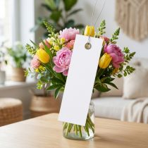 Artikel Vita hängetiketter 18x60mm med metalltråd, väderbeständiga, perfekta för blomsterhandel och presentetiketter, 250 stycken