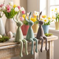 Artikel Påskharedekoration, Sittande Kaniner, Flockade, Grön/Brun, 36cm, 3 Styck