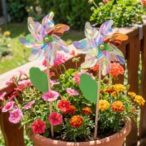 Artikel Pinwheel Flower with Leaf Windmill Iriserande Färger Ø24cm 2st