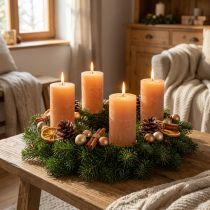 Artikel Orange persika pelarljus 70x120mm, genomfärgade, lång brinntid, set om 4 för adventsdekoration