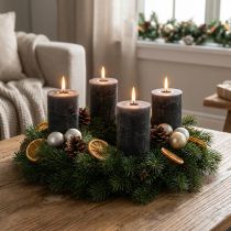 Artikel Enfärgade blockljus, antracit, 70x100mm, set om 4 – dekoration, advent, lång brinntid