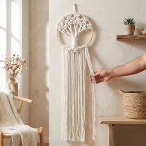 Artikel Makramé Drömfångare Livets Träd Väggbonad Boho Dekor Ø28cm H92cm Naturvit