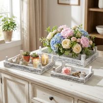 Artikel Dekorativ bricka trä shabby chic arrangemang underläggsset om 3