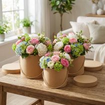 Artikel Presentförpackning rund blomlåda beige Ø12,5/14,5/16,5 cm set om 3