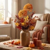 Artikel Deco gren konstgjord gren höstdekoration 2 blomställningar orange 82cm