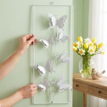 Artikel Fjärilshängande vår Metall Väggkonst Shabby Chic Vit Silver H47,5cm