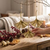 Artikel Ginkgo lövhänge, adventsdekoration, metalldekoration för hösten Golden L12cm 12 st