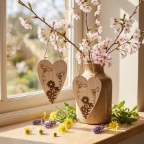 Artikel Dekorativ hängare trä dekorativa hjärtan blommor bin dekoration 10x15cm 6 stycken