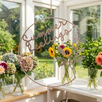 Artikel Väggdekoration "Summer Feelings" dekorativ ring, sommardekoration i metall för upphängning, Ø49 cm, rosa metallic &amp; turkos