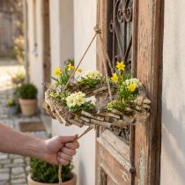Artikel Träkrans för upphängning med krok av björkträ Ø35cm - Naturlig dekoration för våren, makramé, blommor och örter