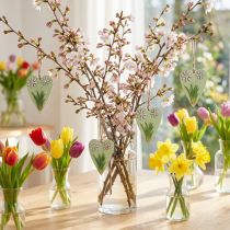 Artikel Dekorativa hjärtan för att hänga med blommor trägrön, vit 8,5×12cm 4 st