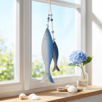 Artikel Dekorativa hängare för fisk i trä fisk blå vit 11,5/20 cm set om 2