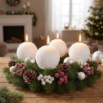 Artikel Adventsljus, snöbollsdesign, Ø80mm vita kulljus, set om 4, juldekoration, vintermagi