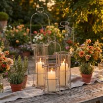 Artikel Trädgårdslykta, metallvindlampa Ø8,5 cm H23/18,5/14,5 cm 3-delat set