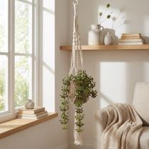 Artikel Makrame hängkorg för kruka Ø18–19cm kräm H85cm