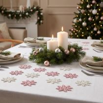 Artikel Snowflake 4cm rosa/vit med glitter 72 st