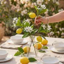 Artikel Deco gren citron och blommor konstgjord gren sommardekoration 26cm 4st