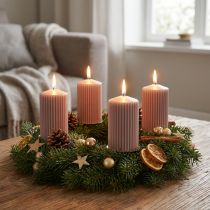 Artikel Blockljus, antik ros, räfflade ljus, 70/90 mm, set om 4, dekorativa ljus, adventskrans, låg rök, lång brinntid