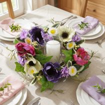 Artikel Konstgjord blomsterkrans Anemoner Tusenskönor Lila Vit Ø25cm