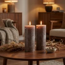Artikel Stora bruna blockljus, enfärgade rökbruna, rustik design, 100 timmars brinntid, elegant dekoration, set om 2, 85x200mm