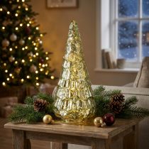 Artikel Julgran med LED-belysning vintage grön guld 38cm