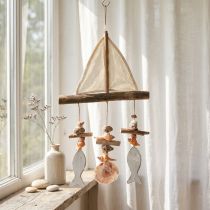 Artikel Wind chime segelfartyg dekoration fisk trä vit natur H56cm