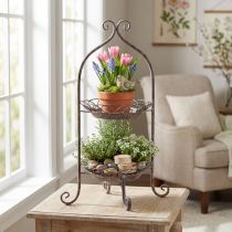 Artikel Metall etagere 2-lager brun vit Ø25,5cm 63,5cm