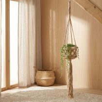 Artikel Makramé Hängande Dekoration Boho Beige Brun Ø12cm H79cm Växthängare