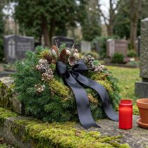 Artikel Presentband svart sorgeblommigt dekorband 8mm 50m