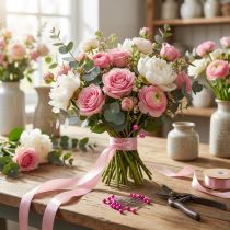 Artikel Pärlhalsband med blomstermotiv, rosa, Ø4 mm, 40 mm, 150 stycken