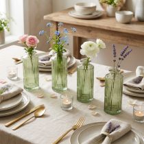 Artikel Minivaser glas med spår retro blomvas grön Ø5cm 4st
