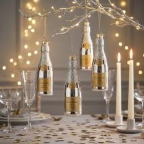 Artikel Champagneflaska för upphängning Nyårsdekoration silver 13cm 5 st