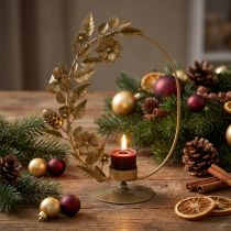 Artikel Värmeljushållare guld deco slinga blommor koner H29,5cm
