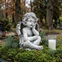 Artikel Grabengel Ängel Grå Grav Figur Gravdekoration 24cm