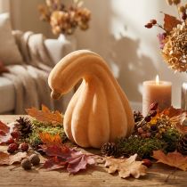 Artikel Dekorativ pumpa böjd apelsin flockade Konstgjord dekorativ pumpa 18cm