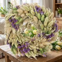 Artikel Torkad blomsterkrans för vår och sommar, för bord och ytterdörr, för speciella tillfällen med färgade accenter, 26 cm