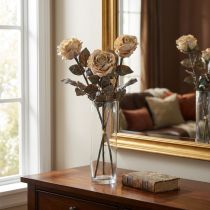 Artikel Dekorativa rosor Krämvita konstgjorda rosor Sidenblommor Antik Look L65cm Paket med 3