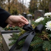 Artikel Presentband svart sorgeblommigt dekorband 15mm 50m