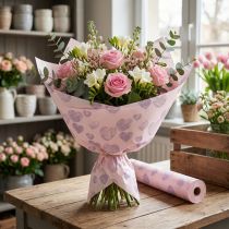 Artikel Blommigt omslagspapper med hjärtmotiv för dekorativa blomsterkreationer, 25 cm x 25 m