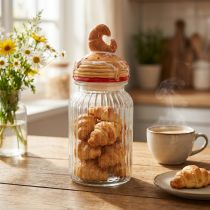 Artikel Bonboniere glaskexburk med lock croissant Ø11cm H28,5cm
