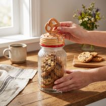Artikel Bonboniere glaskexburk med lock kringla Ø11cm H28,5cm