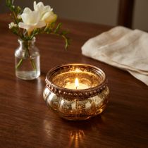 Artikel Värmeljusglas champagne antikguld med metallkant Ø6cm H3,5cm