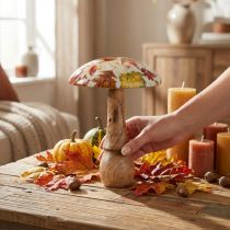 Artikel Träsvamp deco höstlöv vita, färgglad höstdekoration Ø13cm H19cm