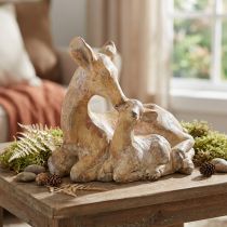 Artikel Dekorativ figur hjort med fawn gjuten sten brun vit 20×11×17 cm